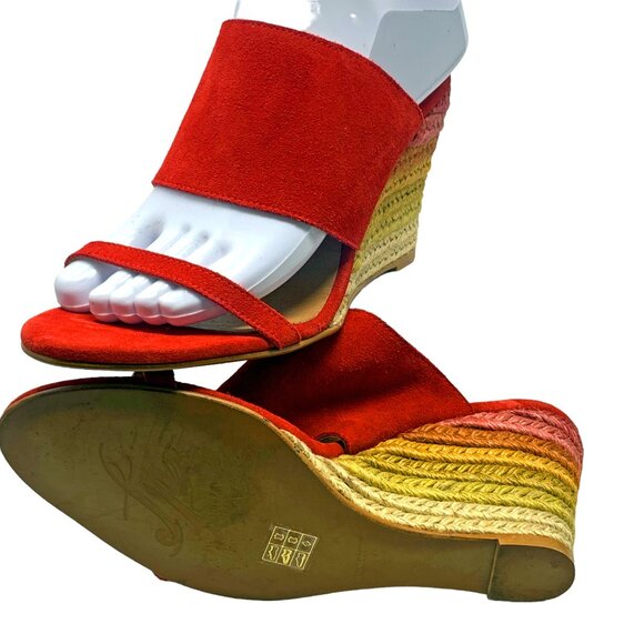 Free People Glorieta Red Suede Rainbow Ombre‎ Espadrille Wedge Sandals - Picture 7 of 12